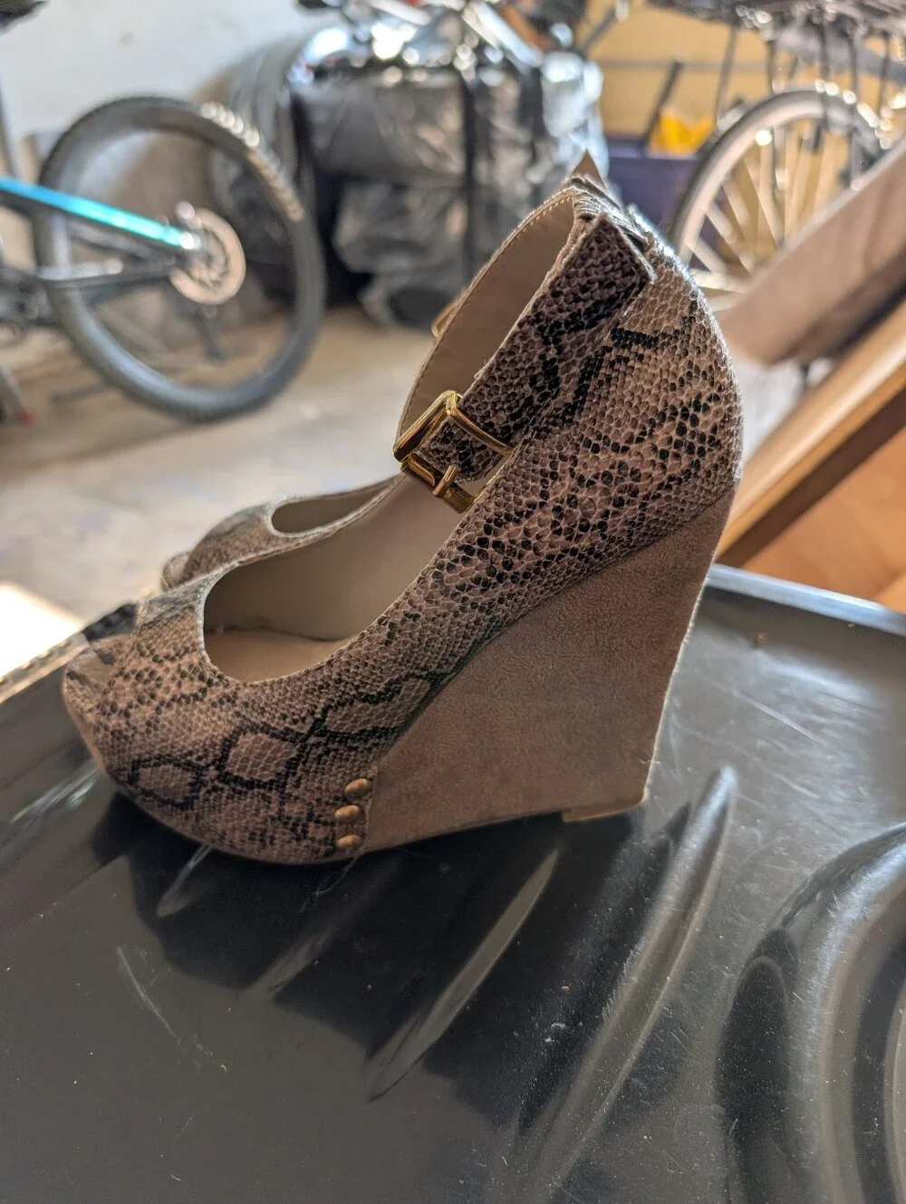 Chinese Laundry Brown Snakeskin Heeled Wedges
